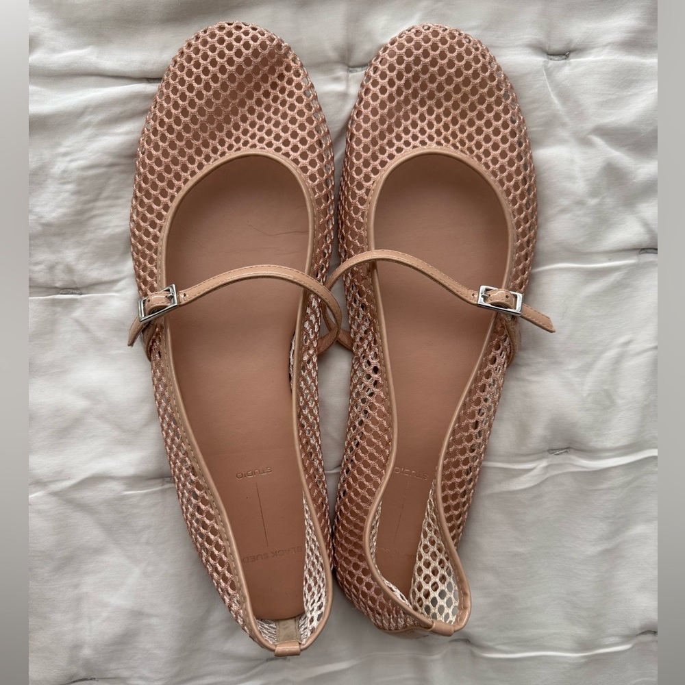 Black Suede Studio Mika Nude Mesh Ballet Flats Size 42